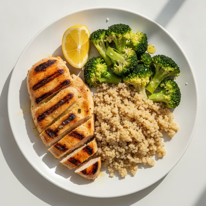 Grilled Chicken Breast with Quinoa and Steamed Broccoli
