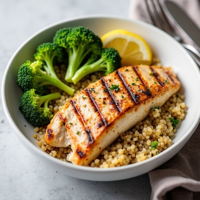Grilled Chicken Breast with Quinoa and Roasted Broccoli