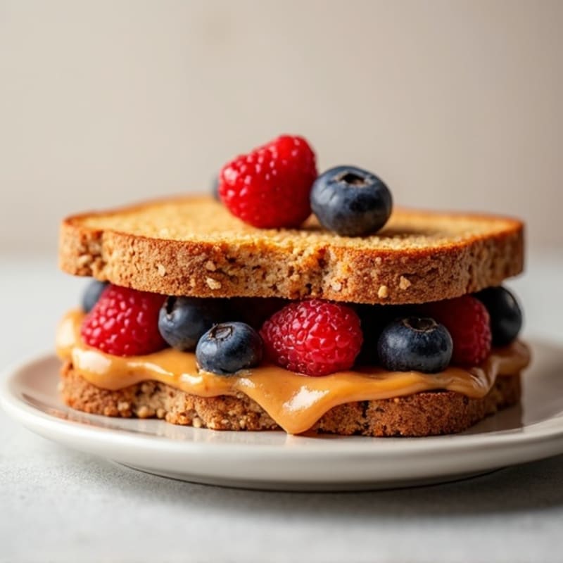 Crispy Toasted Peanut Butter and Fresh Berry Whole Grain Sandwich