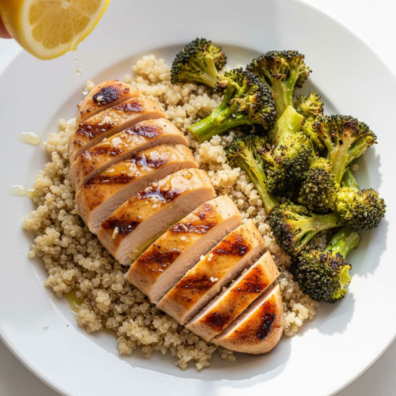 Grilled Chicken Breast with Quinoa and Roasted Broccoli