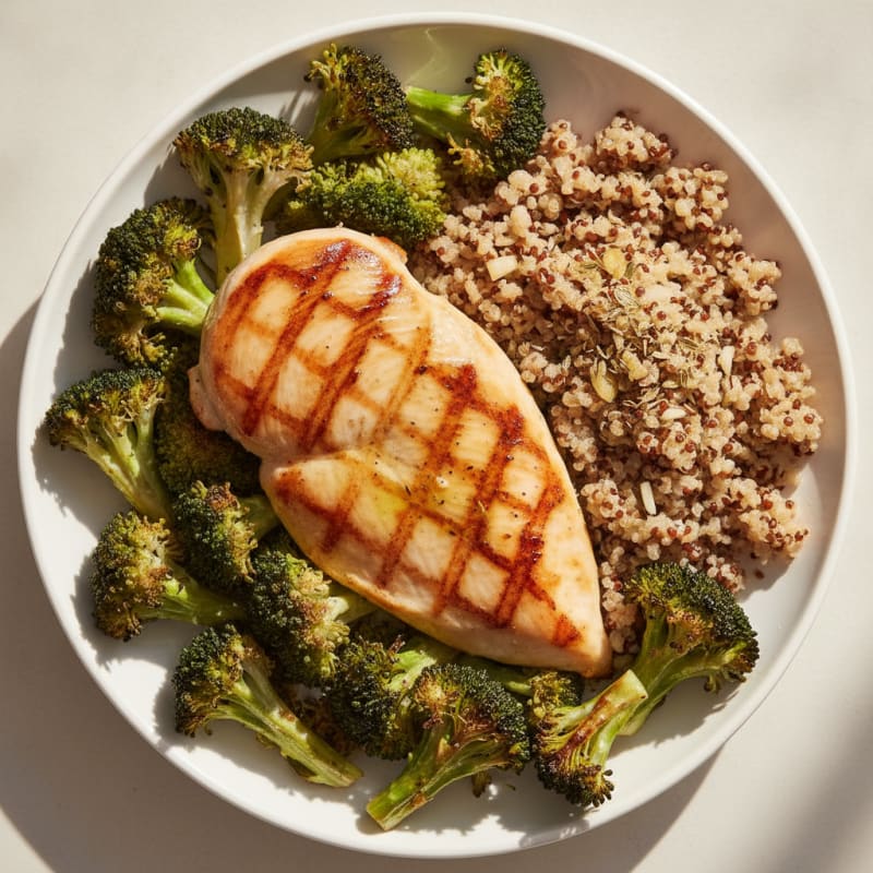 Grilled Chicken Breast with Roasted Broccoli and Quinoa