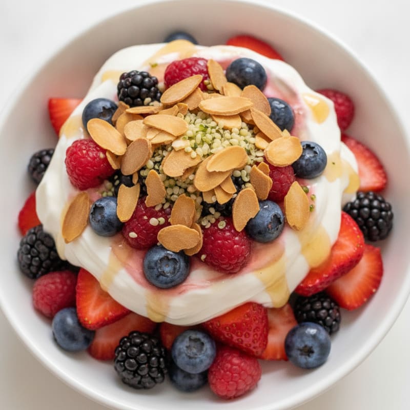 Greek Yogurt Protein Parfait with Mixed Berries and Almonds
