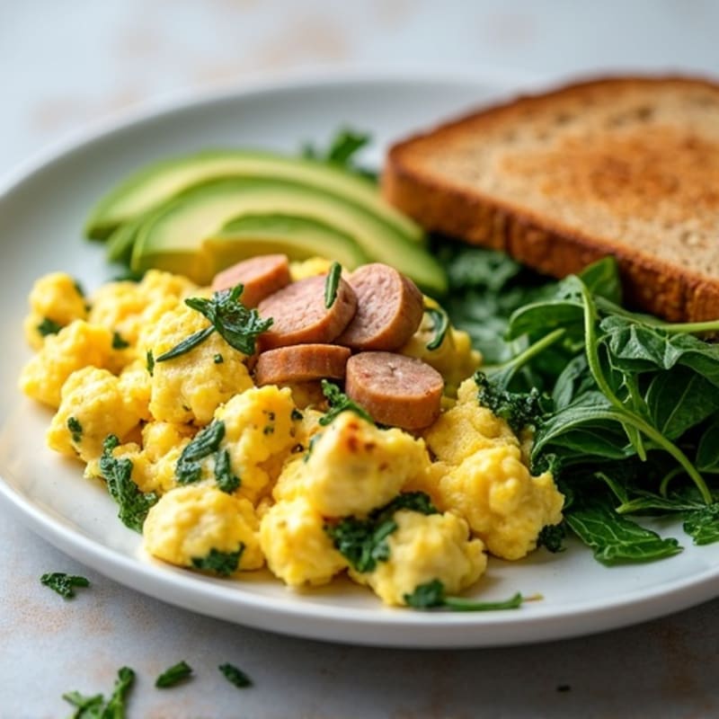 Egg White Scramble with Spinach and Turkey Sausage