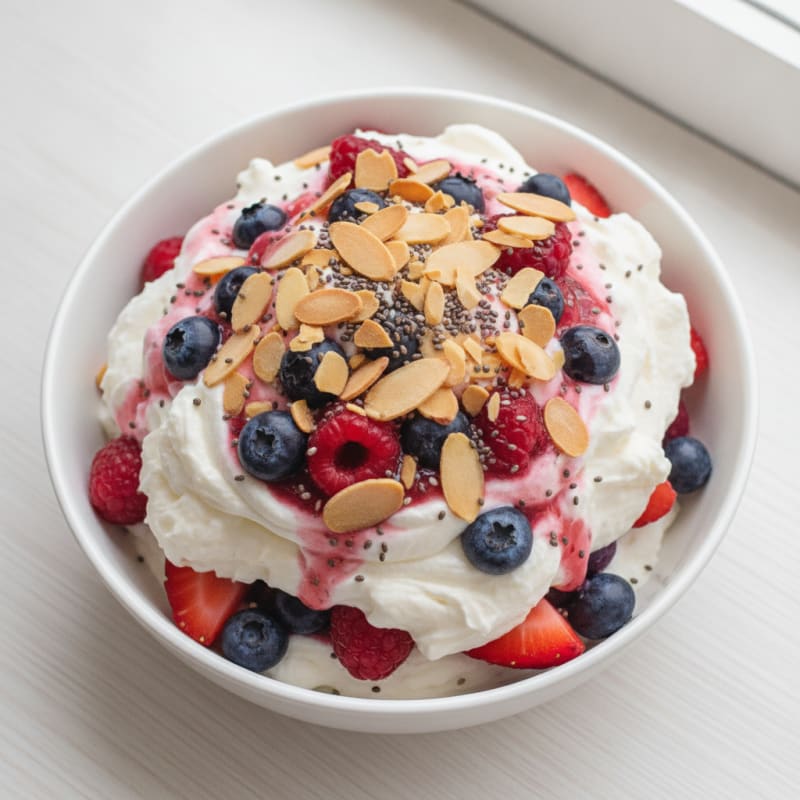 Greek Yogurt Protein Parfait with Mixed Berries and Almonds