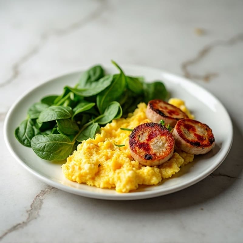 Egg White and Chicken Sausage Scramble with Spinach