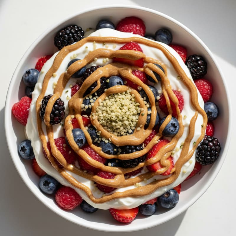 Greek Yogurt Protein Parfait with Mixed Berries and Almond Butter