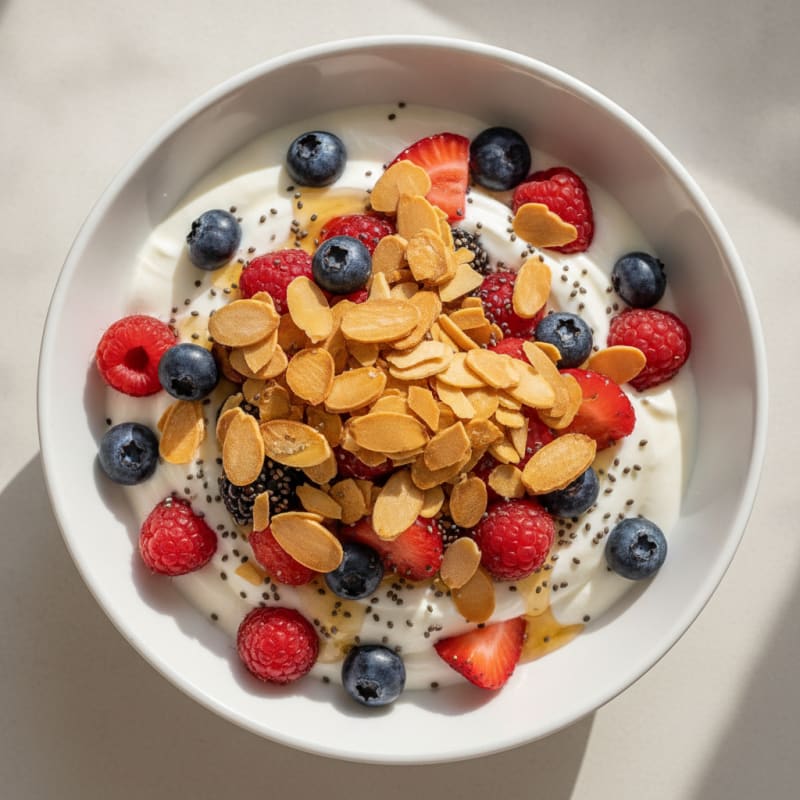 Creamy Greek Yogurt Parfait with Mixed Berries and Almonds