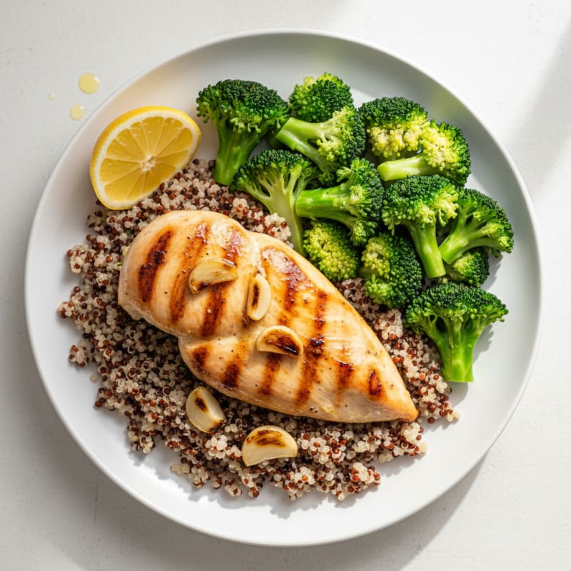 Grilled Chicken Breast with Quinoa and Steamed Broccoli
