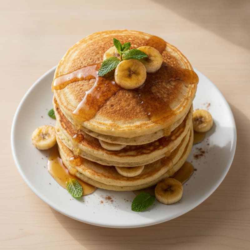 Fluffy Banana Pancakes with Maple Syrup