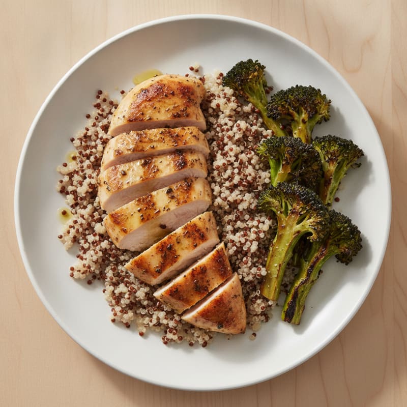Grilled Chicken Breast with Quinoa and Roasted Broccoli