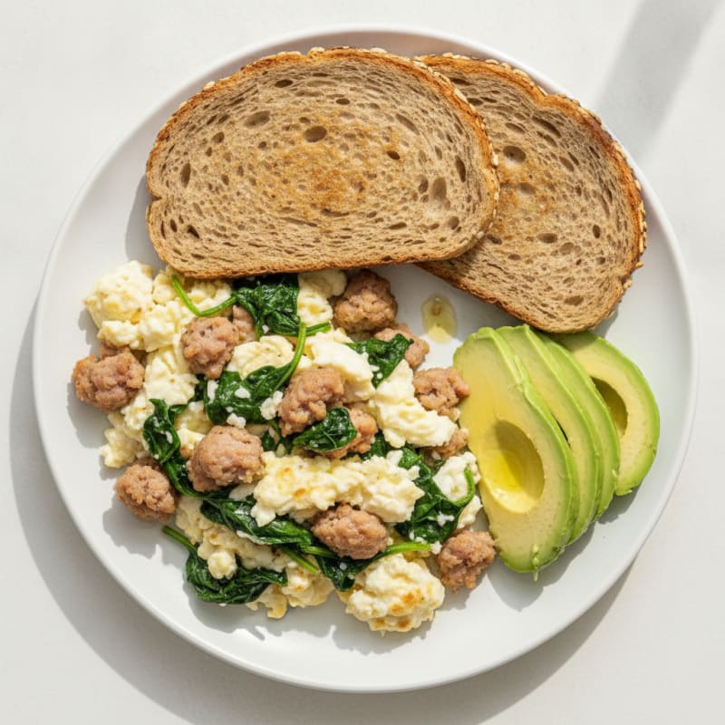 Egg White Scramble with Turkey Sausage and Spinach