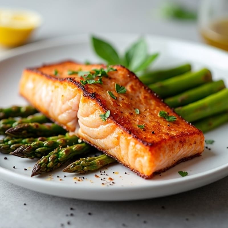 Crispy Pan-Seared Salmon with Roasted Asparagus