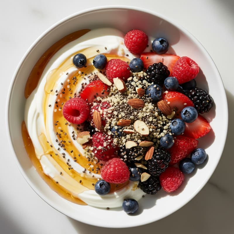 Silky Greek Yogurt Bowl with Mixed Berries and Chia Seeds