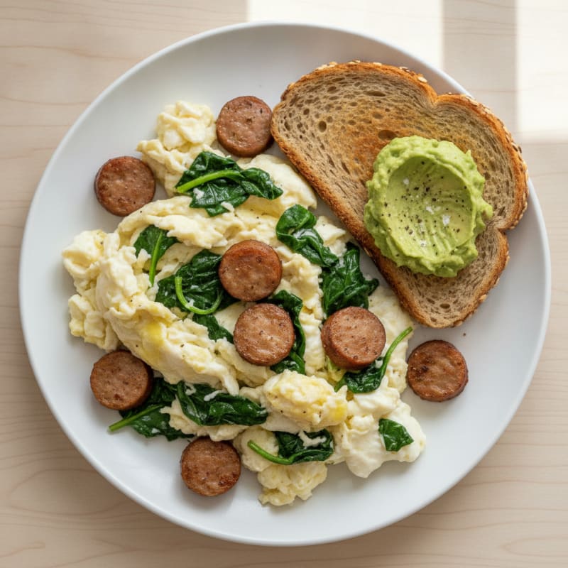 Egg White Scramble with Turkey Sausage and Spinach