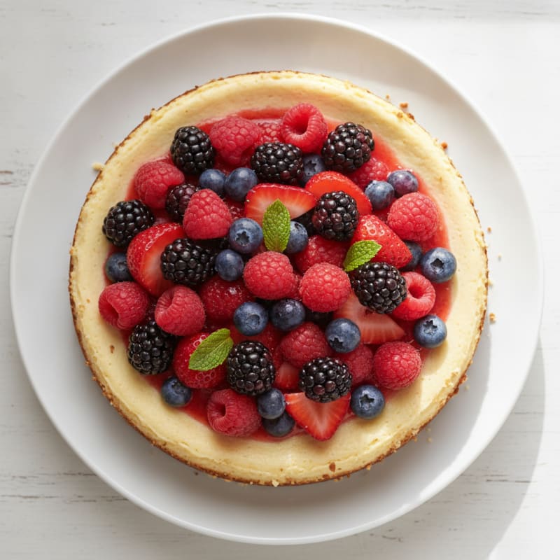 Greek Yogurt Protein Cheesecake with Mixed Berries