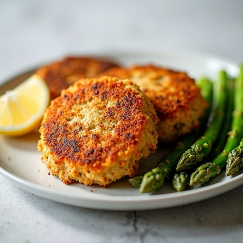 Crispy Chicken & Oat Patties with Roasted Asparagus