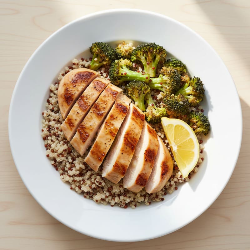 Grilled Chicken and Quinoa Bowl with Roasted Broccoli