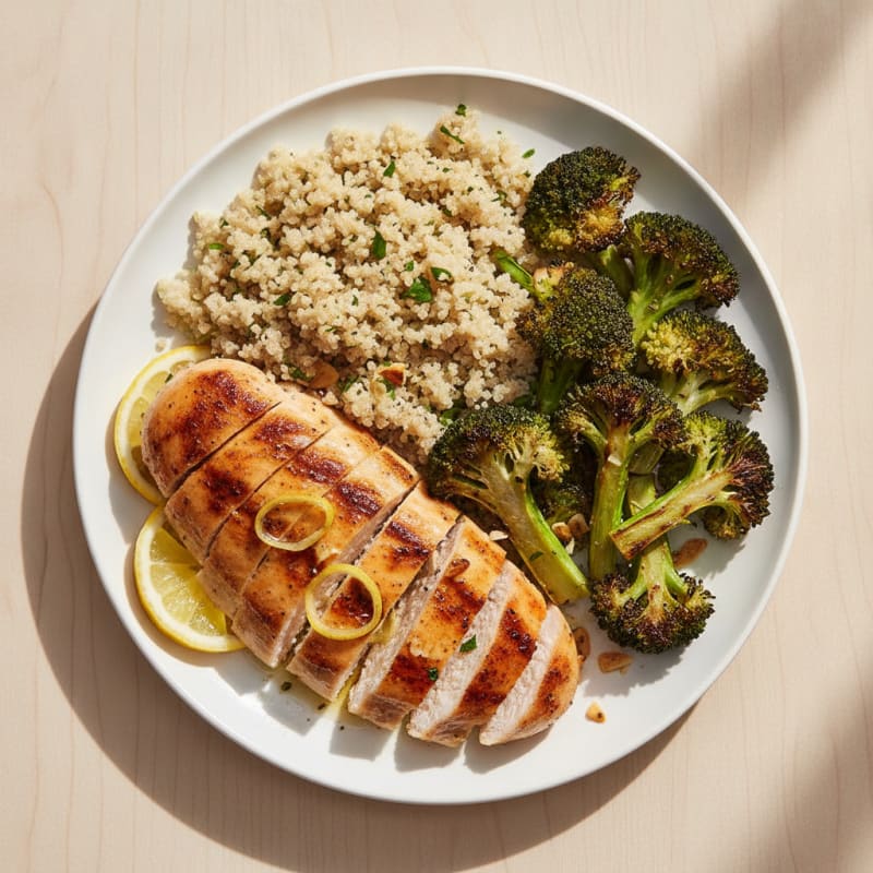 Grilled Chicken Breast with Quinoa and Roasted Broccoli