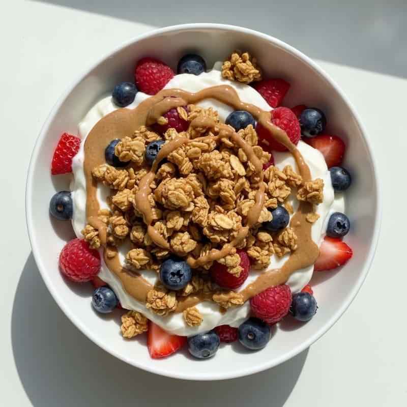 Creamy Greek Yogurt Parfait with Protein Granola and Mixed Berries