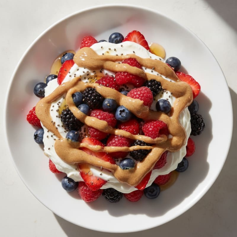 Creamy Greek Yogurt Parfait with Mixed Berries and Almond Butter