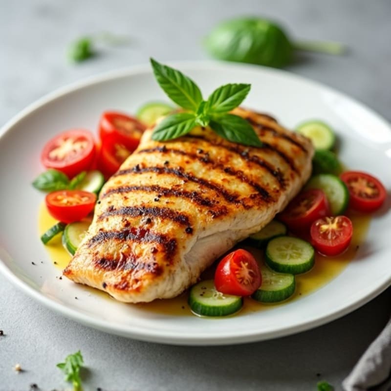 Grilled Chicken Breast with Fresh Tomato Cucumber Salad