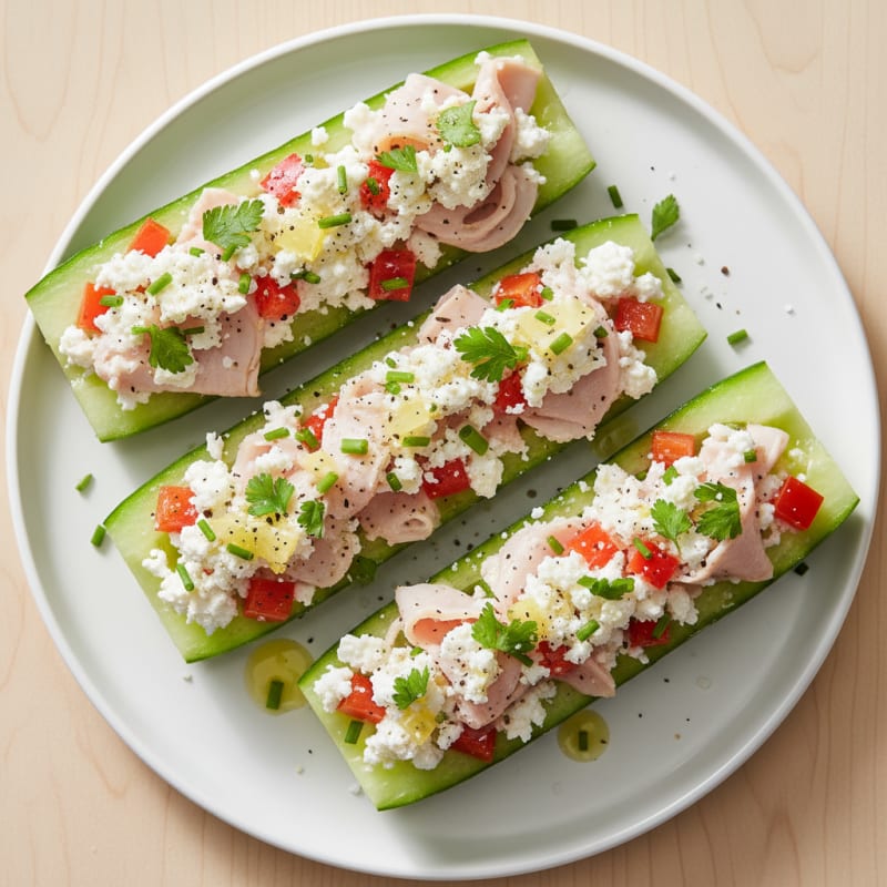 Turkey Cottage Cheese Cucumber Salad Boats