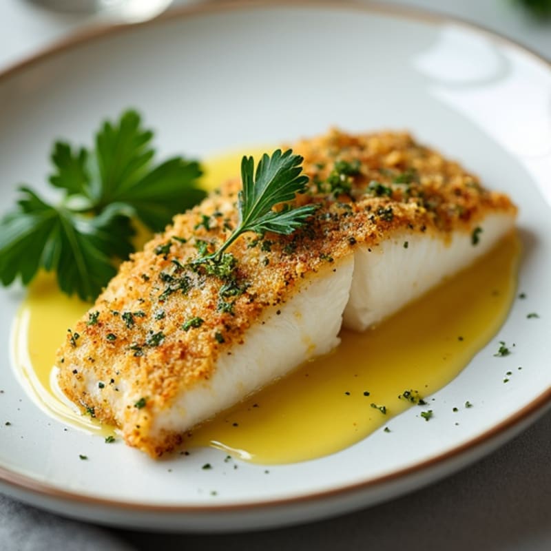 Herb-Crusted Baked Cod with Lemon Butter Sauce