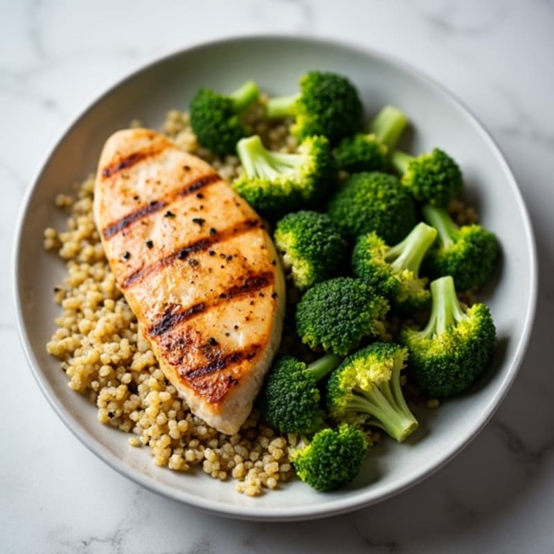 Grilled Chicken Breast with Roasted Broccoli and Quinoa