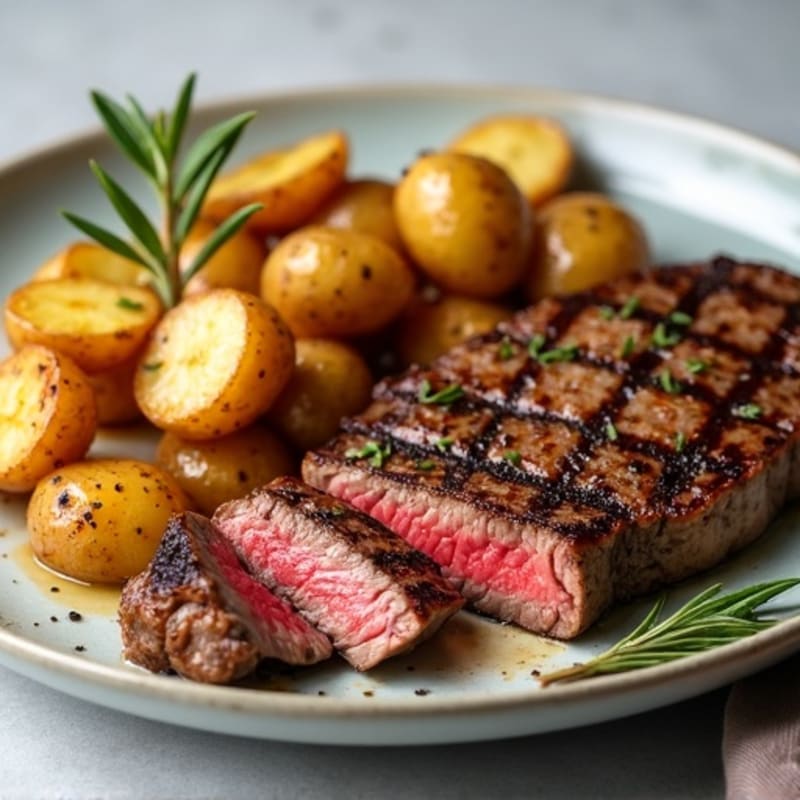 Juicy Pan-Seared Steak with Crispy Garlic Roasted Potatoes