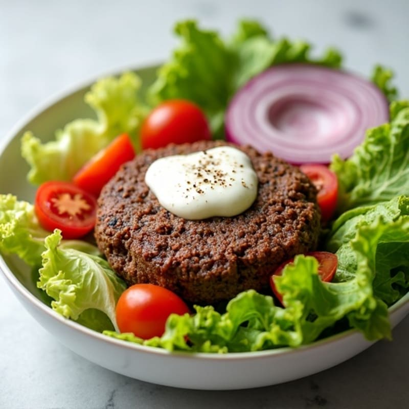 Lean Ground Beef Burger Bowl with Crispy Lettuce and Creamy Dressing