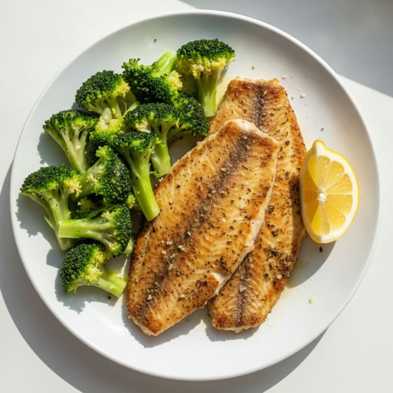 Seared Tilapia with Steamed Broccoli and Lemon