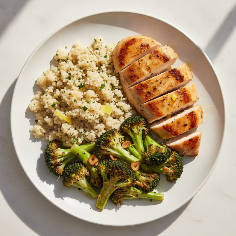 Grilled Chicken Breast with Quinoa and Roasted Broccoli