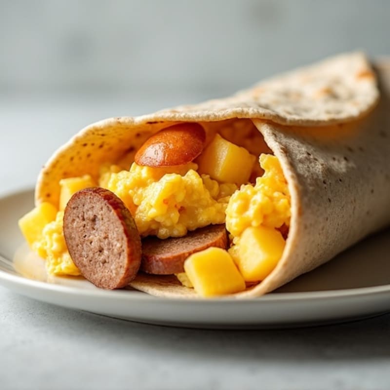 Lean Turkey Sausage and Scrambled Egg Breakfast Burrito with Crispy Potatoes