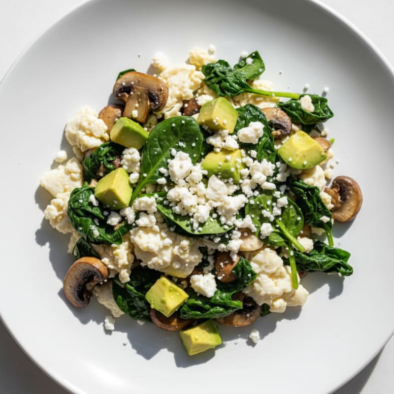 Egg White Spinach Scramble with Sautéed Mushrooms