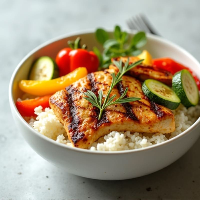 Grilled Chicken and Zucchini Rice Bowl
