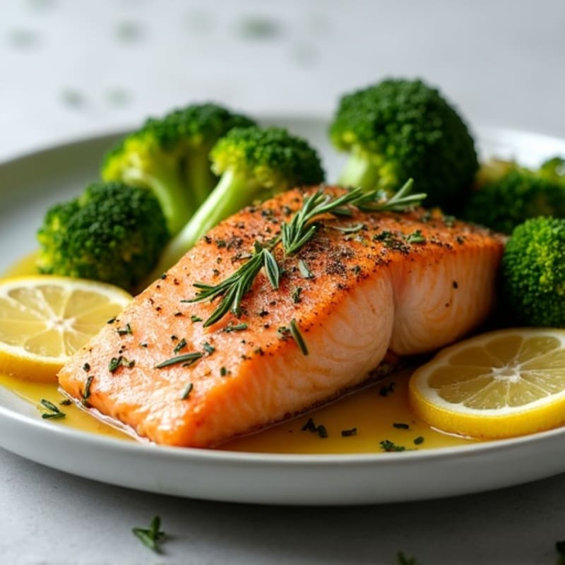 Herb-Crusted Pan Seared Salmon with Roasted Broccoli