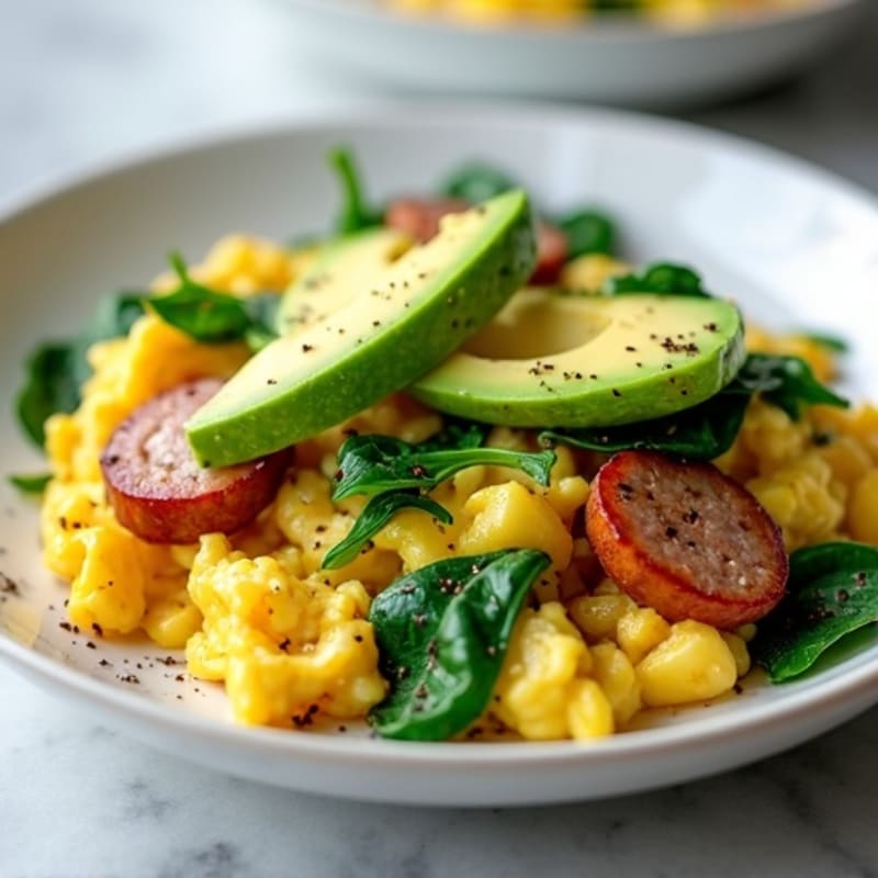 Egg White and Spinach Scramble with Turkey Sausage