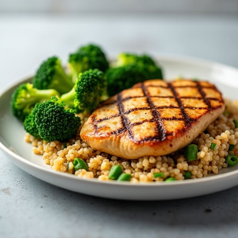 Grilled Chicken Breast with Quinoa and Steamed Broccoli