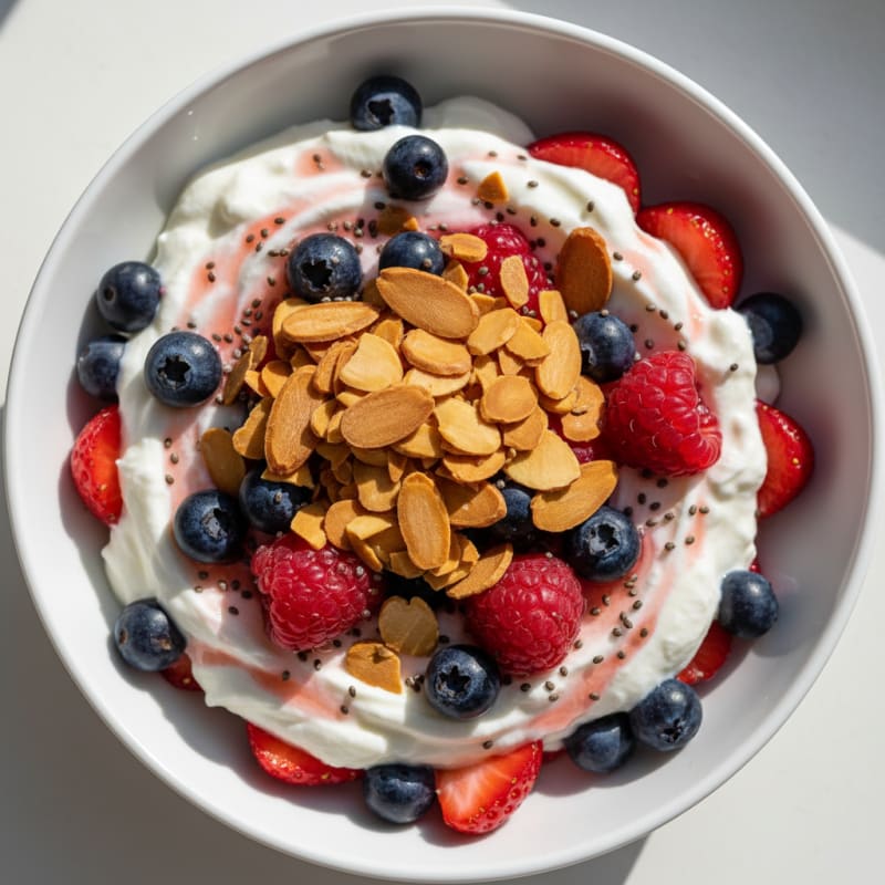 Greek Yogurt Protein Parfait with Mixed Berries and Almonds