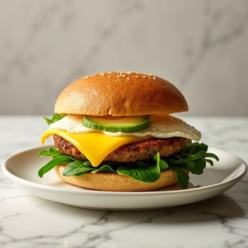 Egg White and Turkey Sausage Breakfast Burger with Spinach