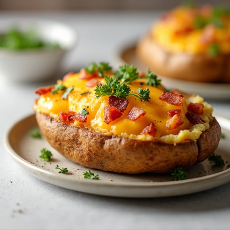 Crispy Twice-Baked Potato with Turkey Bacon and Sharp Cheddar