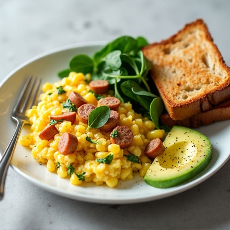 Egg White and Chicken Sausage Scramble with Spinach