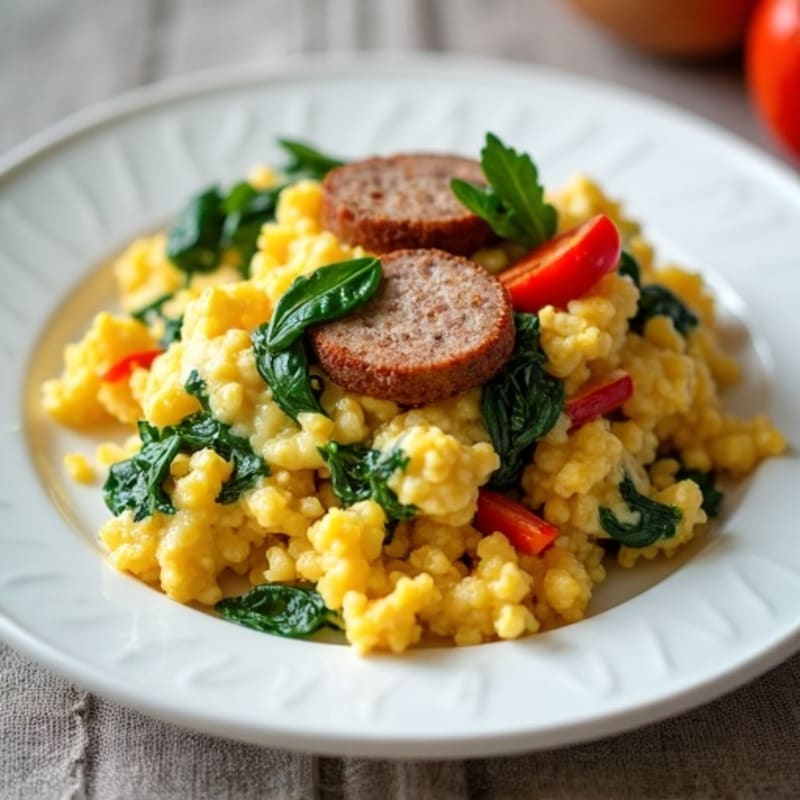 Egg White Scramble with Turkey Sausage and Spinach