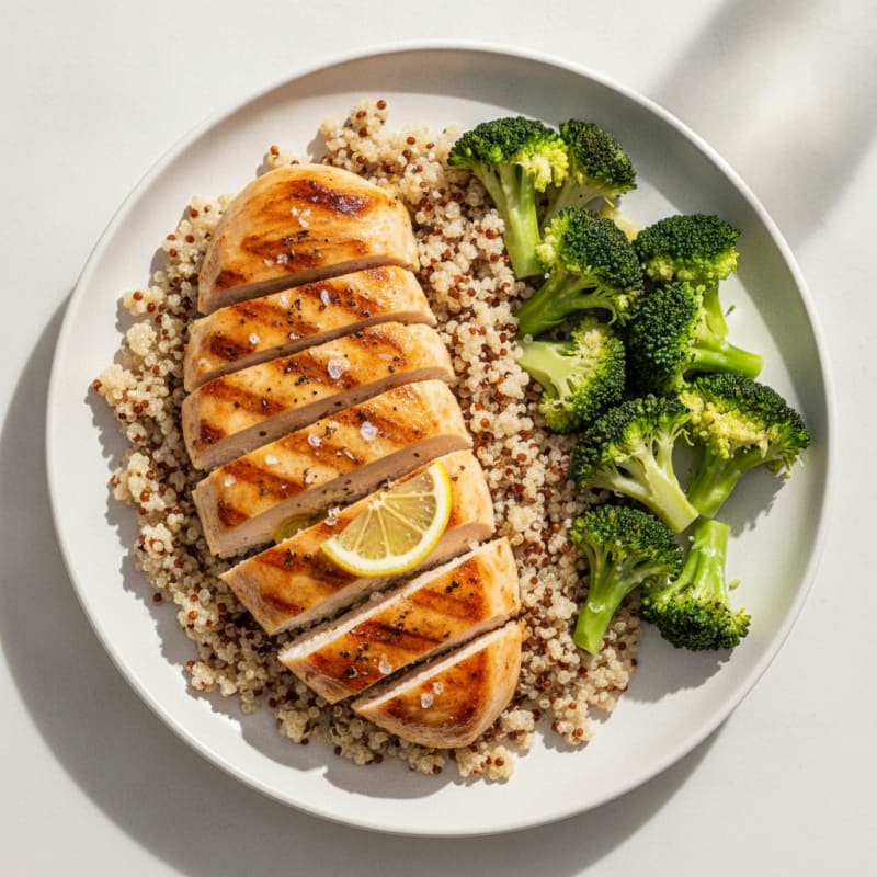 Grilled Chicken Breast with Quinoa and Steamed Broccoli