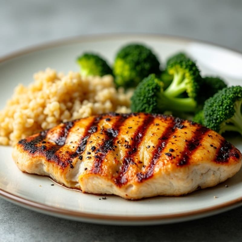 Grilled Chicken Breast with Roasted Broccoli and Quinoa