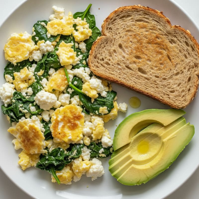 Egg White Spinach Scramble with Cottage Cheese