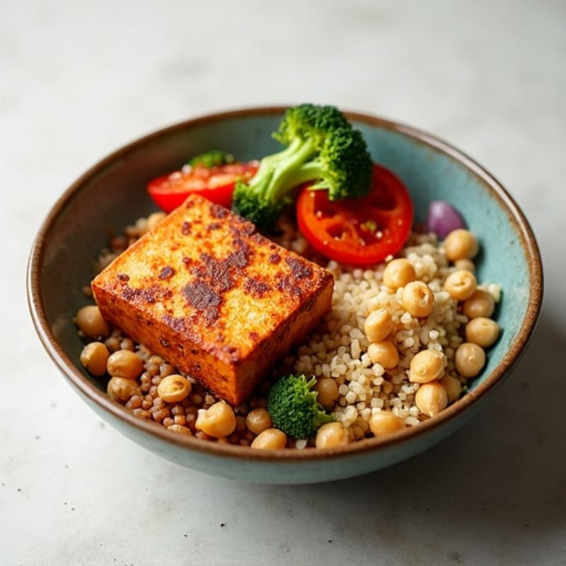 Crispy Baked Tofu with Roasted Vegetable Buddha Bowl