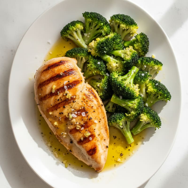 Grilled Lemon Garlic Chicken Breast with Steamed Broccoli