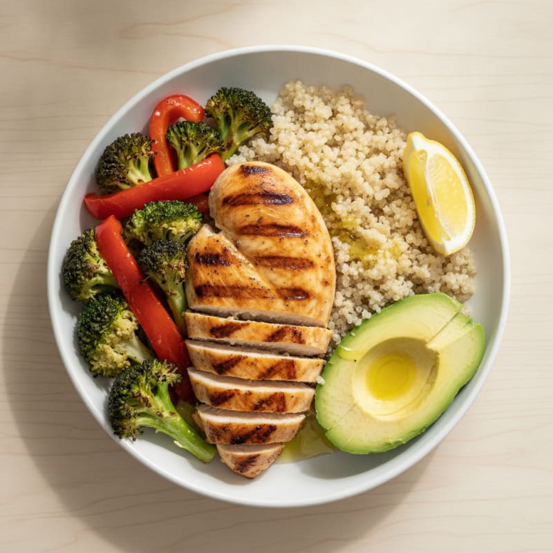 Grilled Chicken and Quinoa Power Bowl with Roasted Vegetables