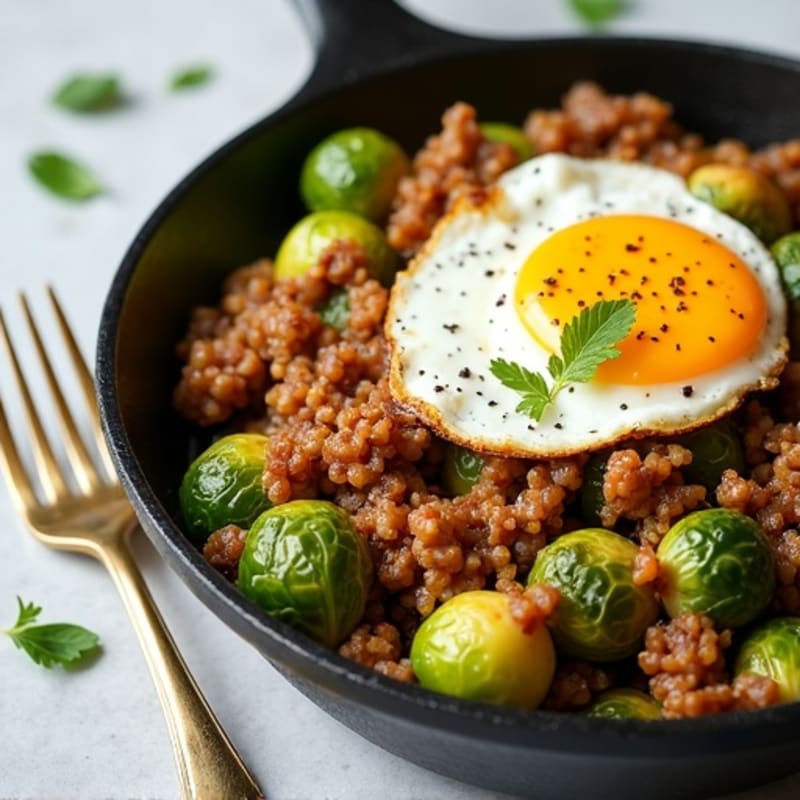 Savory Ground Turkey and Crispy Brussels Sprouts Skillet